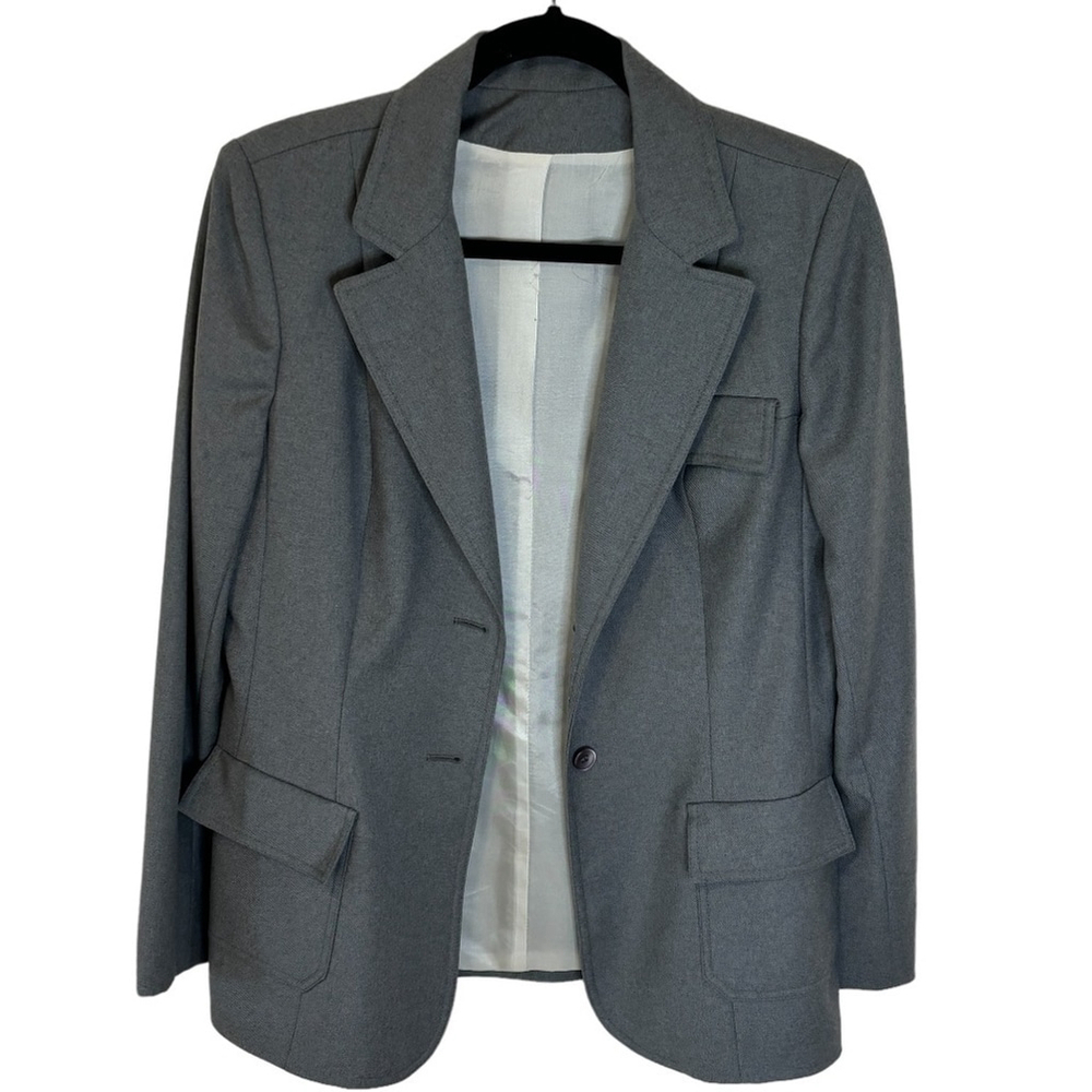 Vintage 100% Pure Virgin Wool Grey Blazer Jacket SZ Medium